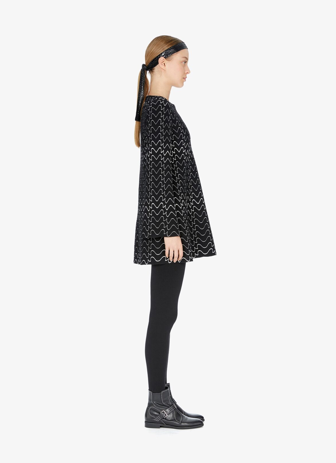 LONG SLEEVE TUNIC FILIGRANE BLACK/WHITE ALAÏA LONG SLEEVE TUNIC FILIGRANE BLACK/WHITE NERO/BIANCO